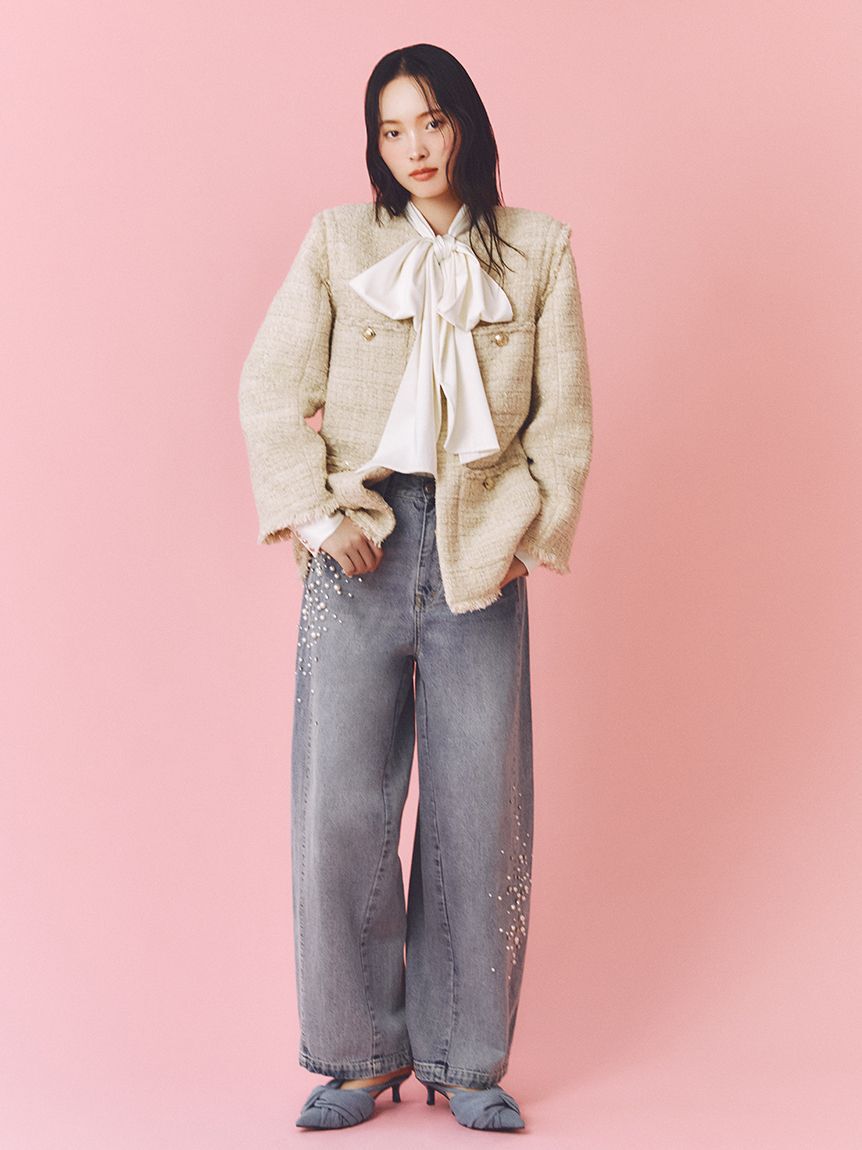 FRAY I.D「ハイウエストビジューデニム」|デニム|