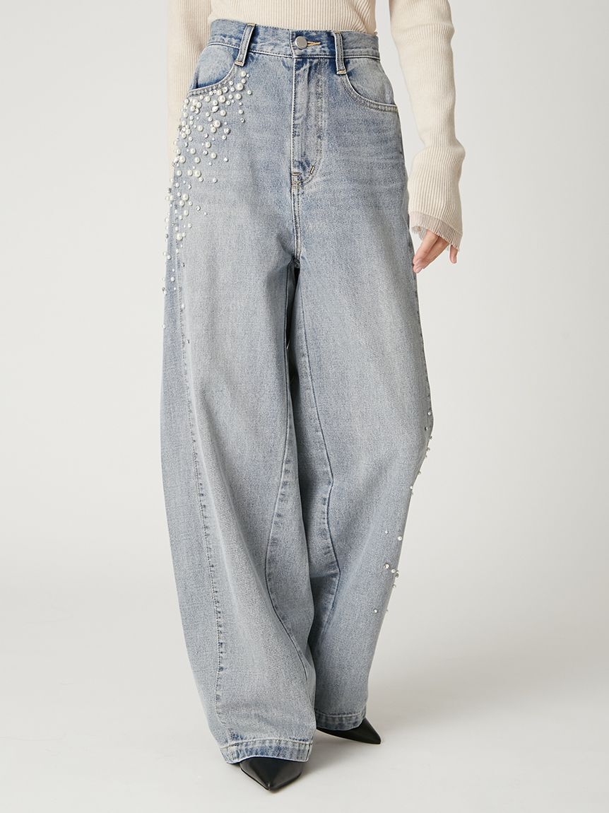 FRAY I.D「ハイウエストビジューデニム」|デニム|