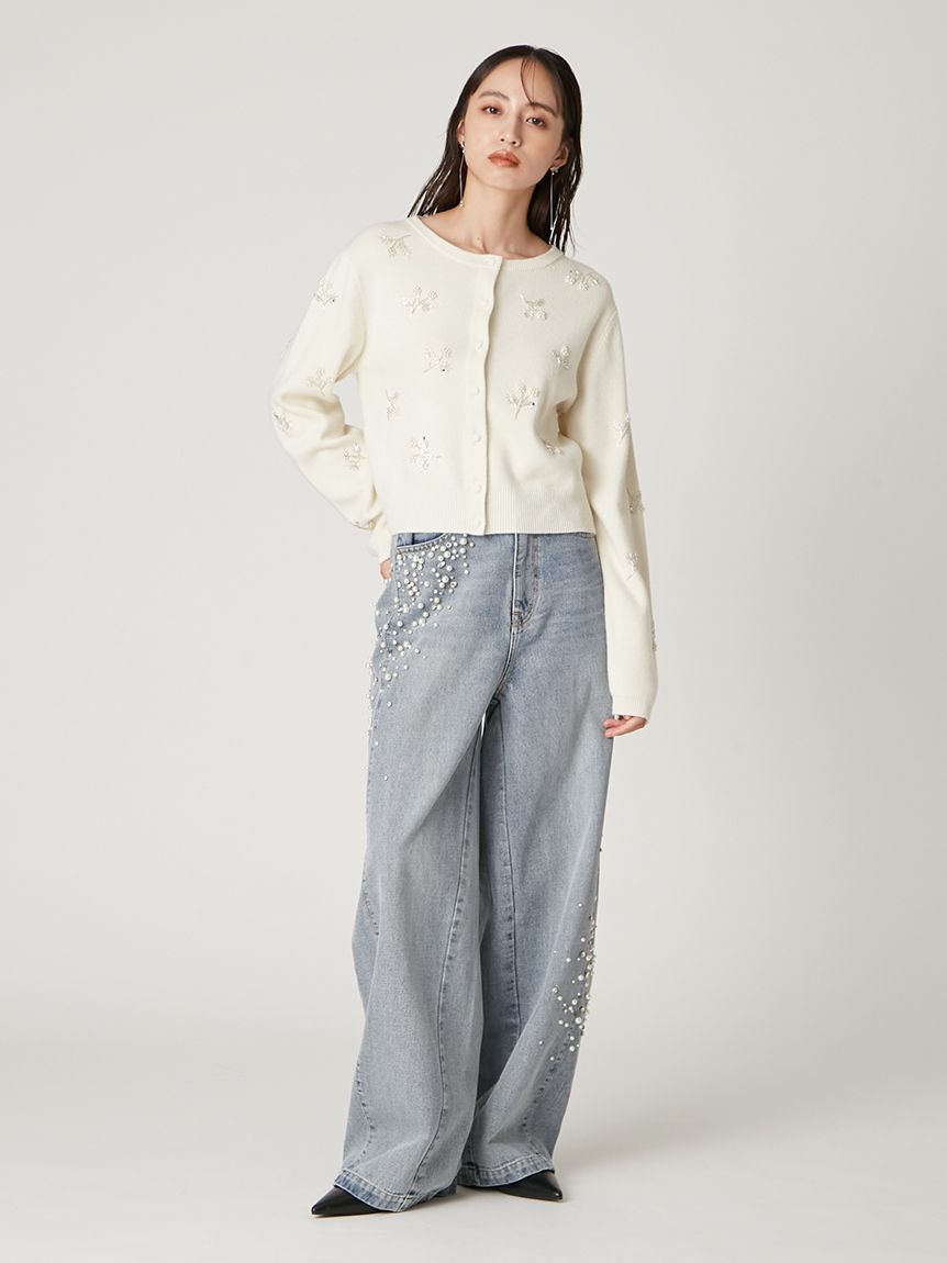 FRAY I.D「ハイウエストビジューデニム」|デニム|