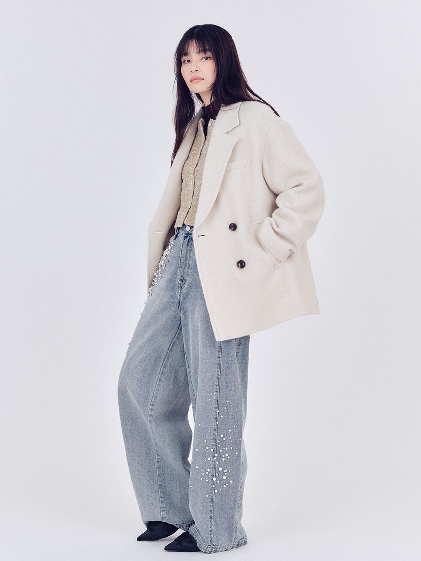 FRAY I.D「ハイウエストビジューデニム」|デニム|