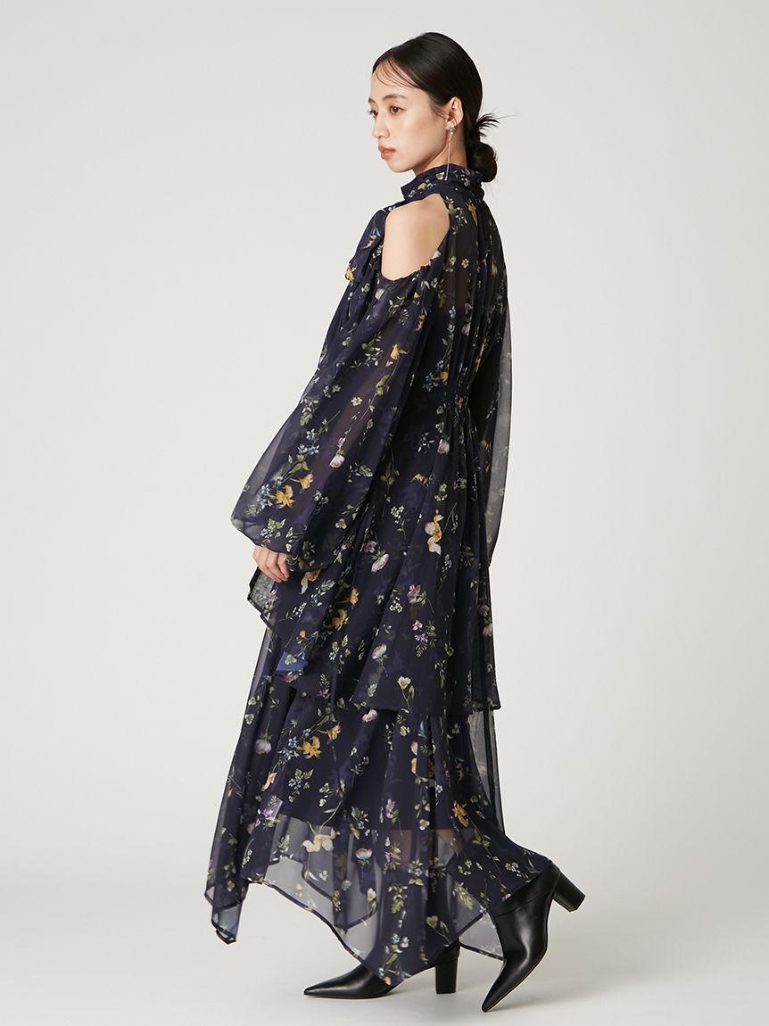 FRAY I.D「【00サイズ】フラワープリントオフショルティアードワンピース」|ワンピース|