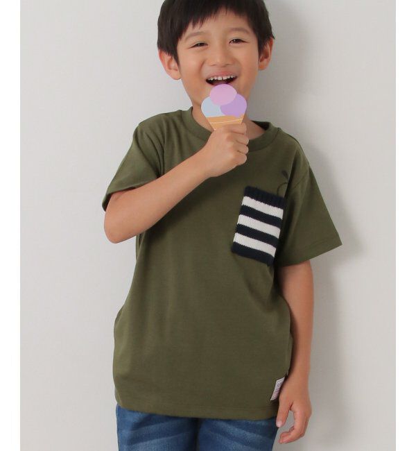 ikka kids「【キッズ】ニットボーダーポケTシャツ（100~160cm）」|Tシャツ・カットソー|オリブグリン