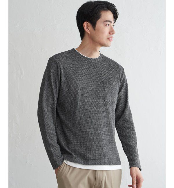 ikka「メランジワッフルポケフェイクロンＴ」|Tシャツ・カットソー|ブラック