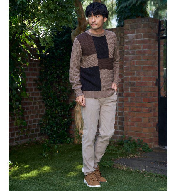 ikka「ブロックスクルーネックニット」|プルオーバー|