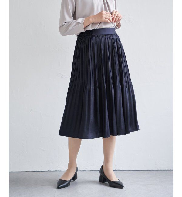 IKKA LOUNGE「サテンプリーツスカート」|スカート|ネイビーブルー