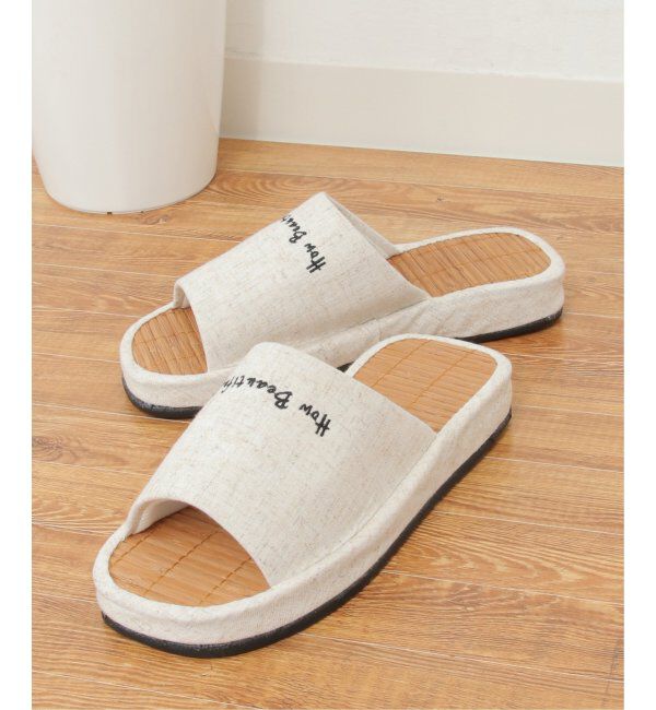 Lbc with Life「茶竹ロゴ厚底スリッパ」|ルームシューズ|ベージュ