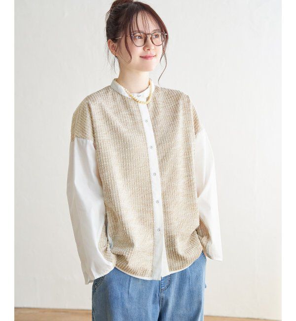 Lbc with Life「異素材切り替えシャツ」|シャツ・ブラウス|ベージュ