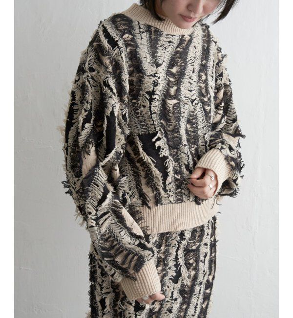VENCE share style「ミックスフリンジプルオーバー」|ニット・セーター|