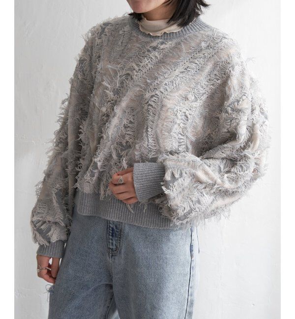 VENCE share style「ミックスフリンジプルオーバー」|ニット・セーター|