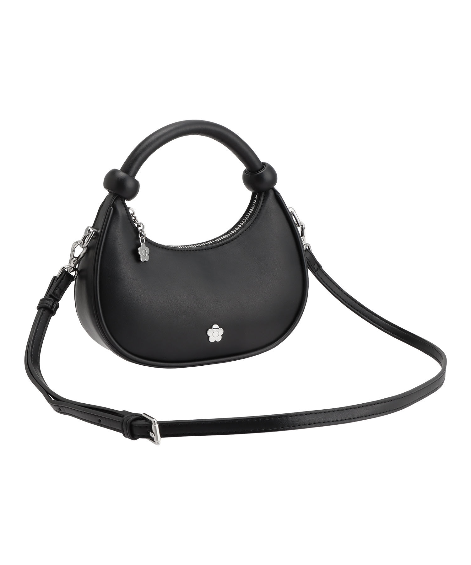 MARY QUANT「ハーフムーンメタルデイジー 2WAYショルダー」|ショルダー・メッセンジャー|ブラック