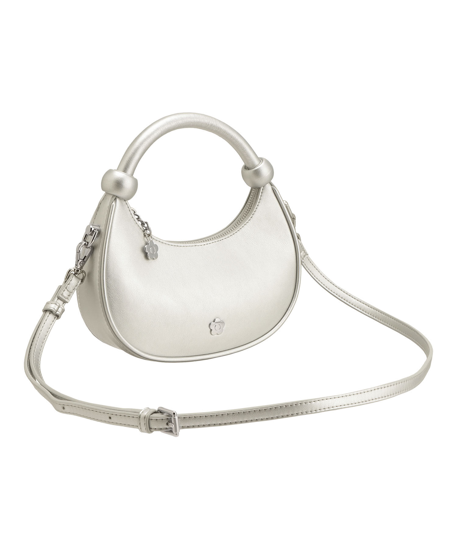 MARY QUANT「ハーフムーンメタルデイジー 2WAYショルダー」|ショルダー・メッセンジャー|シルバー