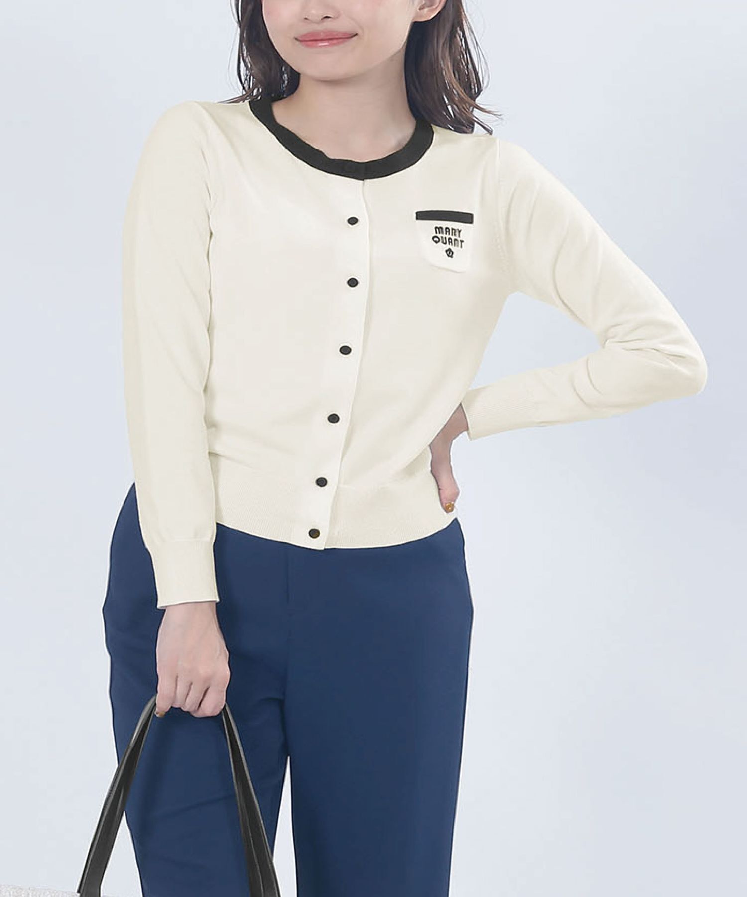 MARY QUANT「レトロロゴバイカラー カーディガン」|カーディガン|ホワイト
