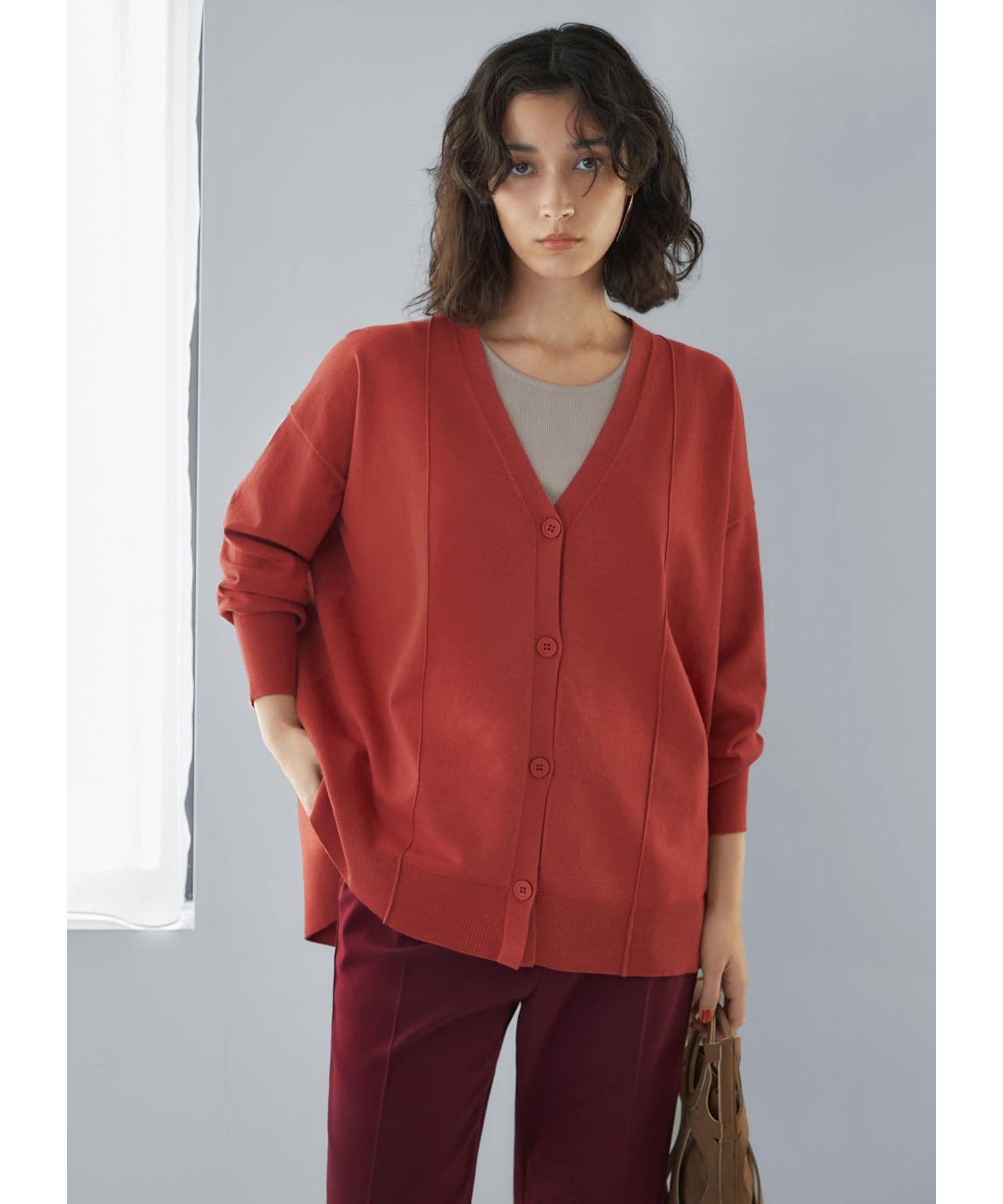 STYLE DELI「切替ワイドカーディガンB」|ニット・セーター|カッパー