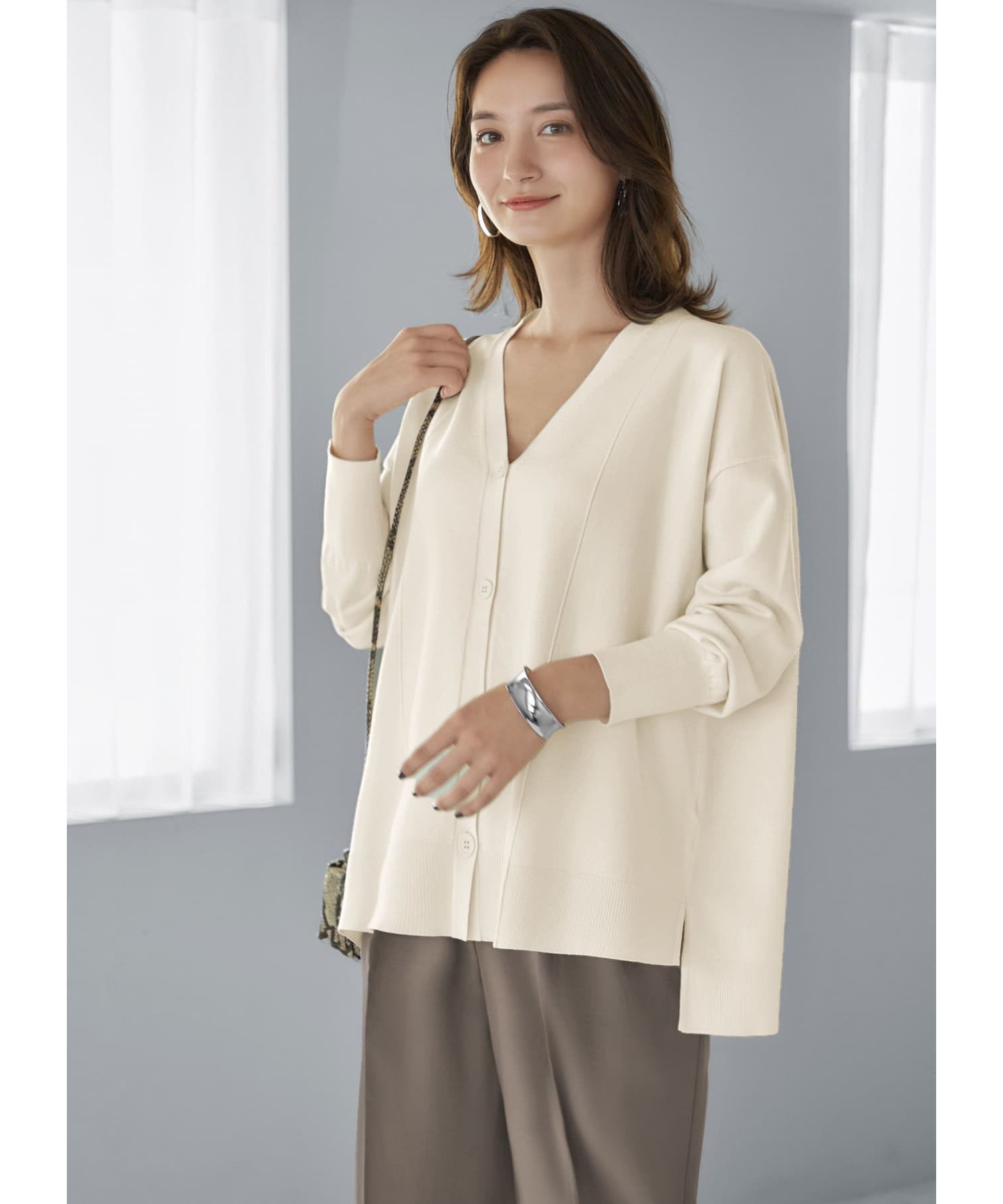 STYLE DELI「切替ワイドカーディガンB」|ニット・セーター|アイボリー