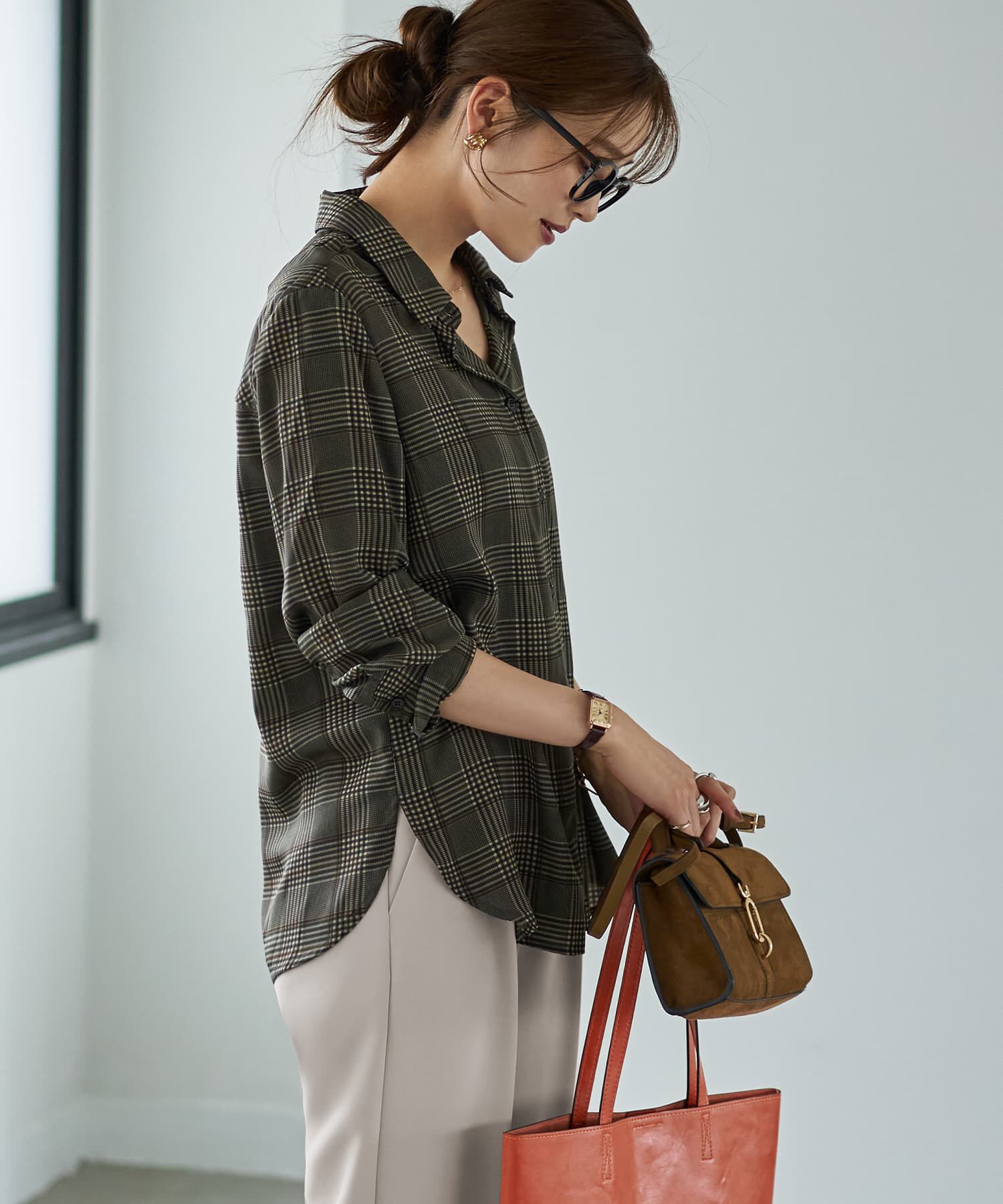 STYLE DELI「【LUXE】マットサテンチェック柄シャツ」|シャツ・ブラウス|