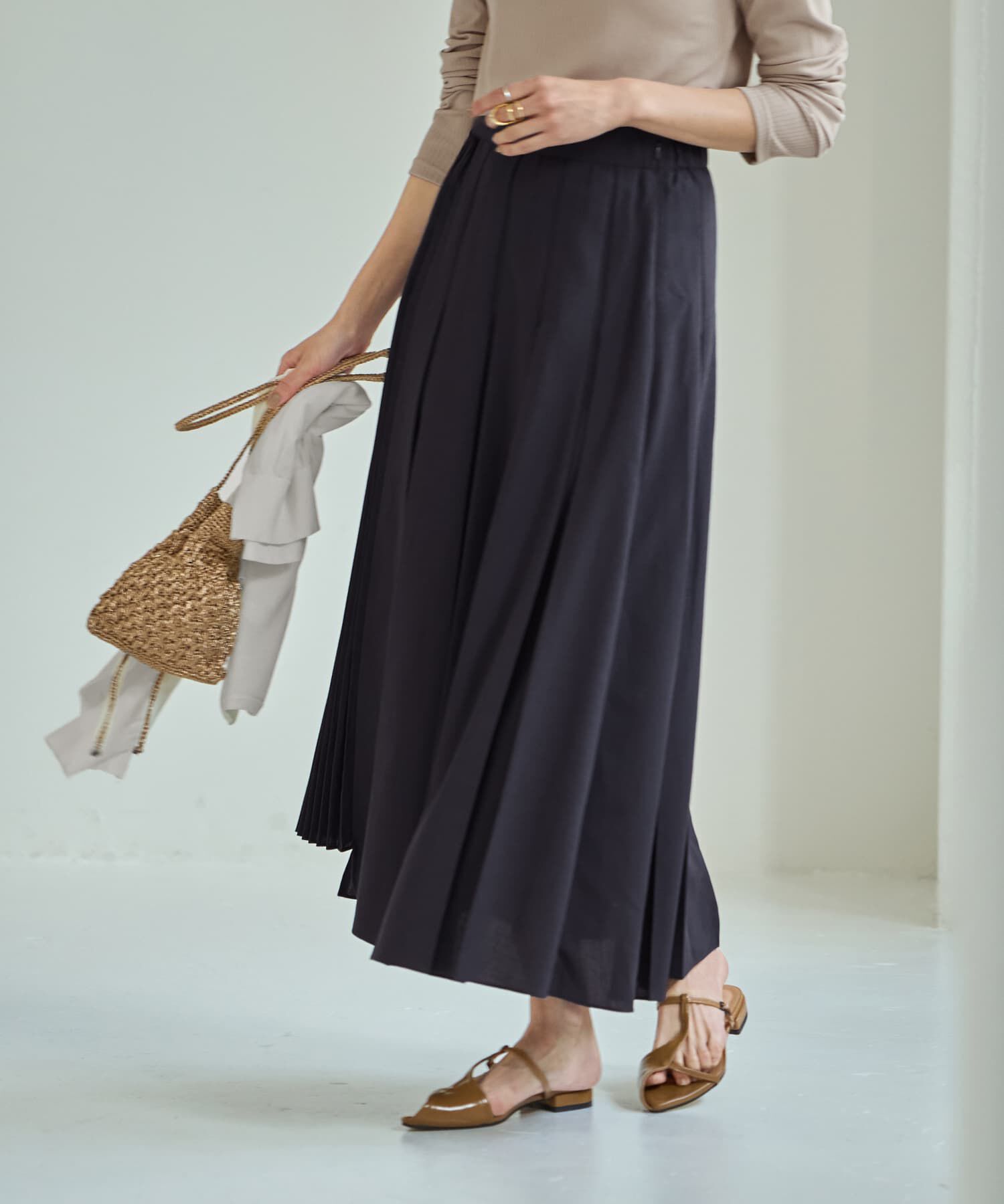 STYLE DELI「【LUXE】段差デザインプリーツスカート」|スカート|デニムネイビー