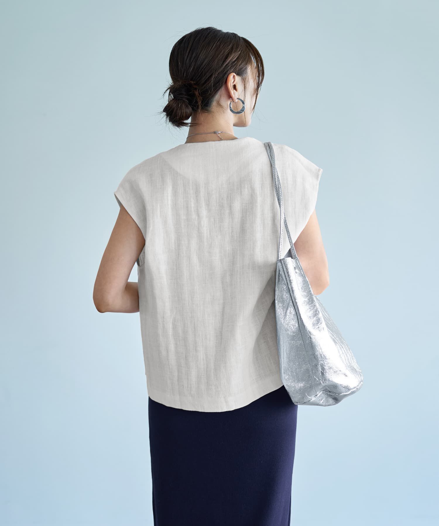 STYLE DELI「麻素材のベスト型サマージャケット」|ノーカラージャケット|