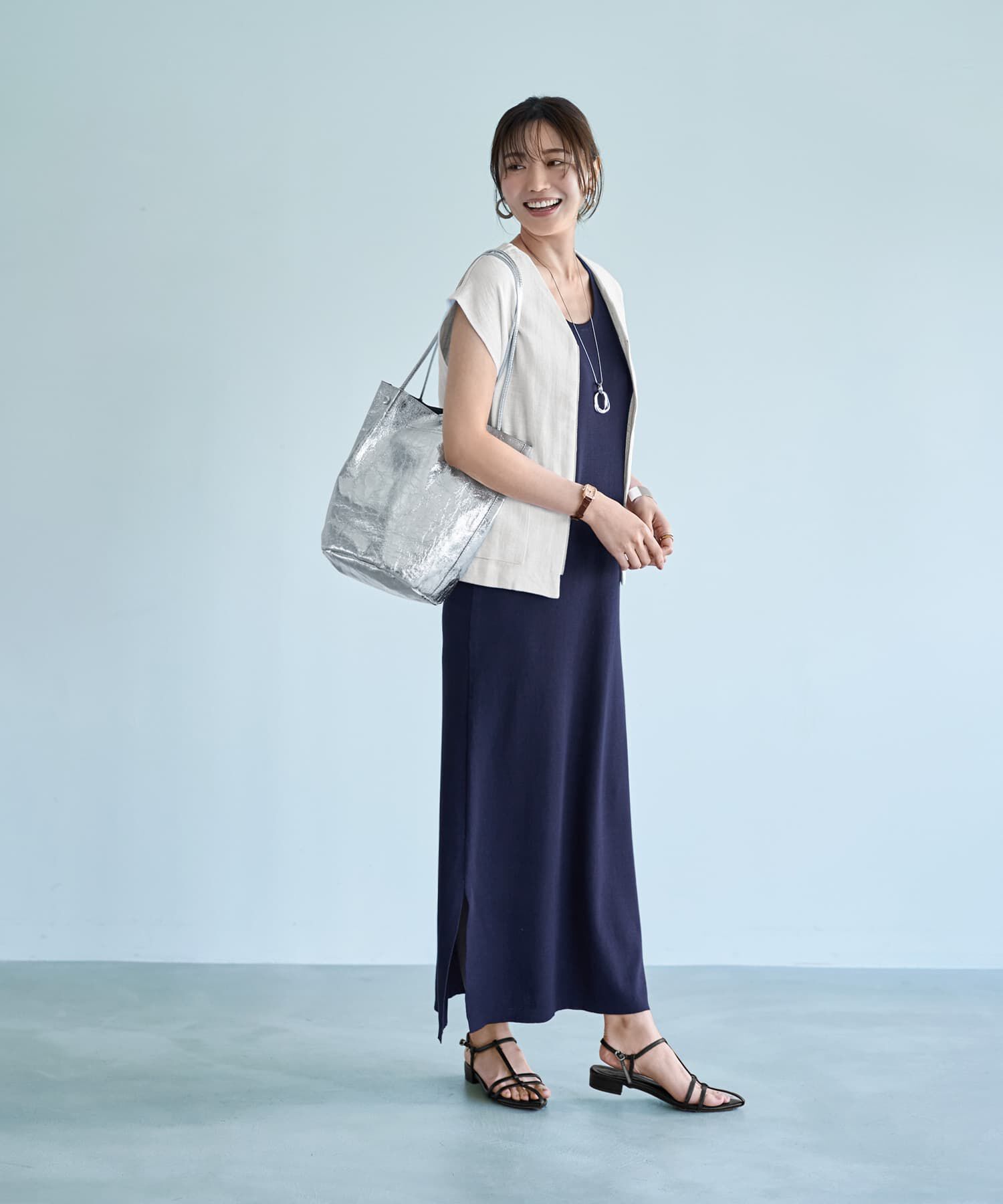 STYLE DELI「麻素材のベスト型サマージャケット」|ノーカラージャケット|