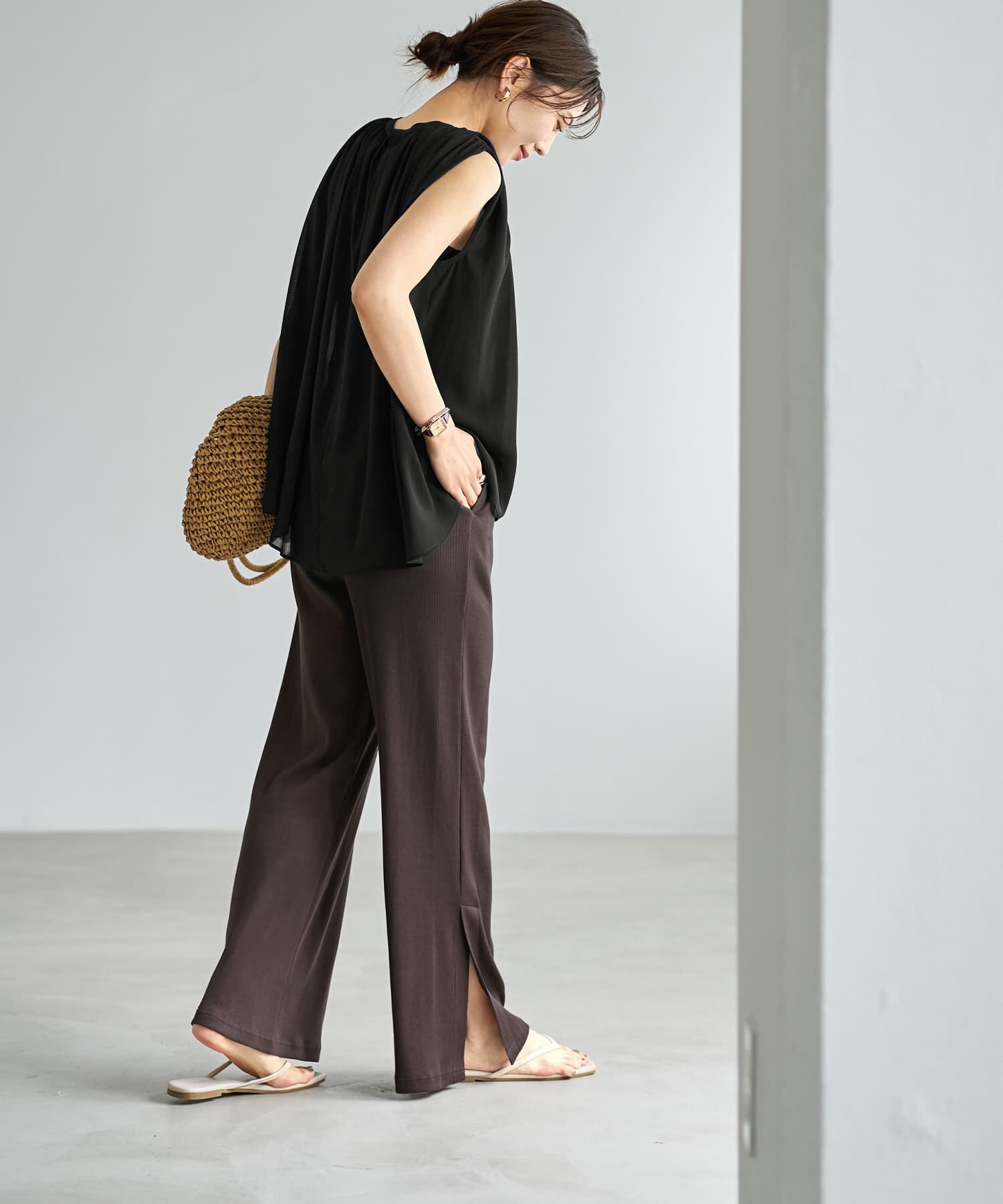 STYLE DELI「【Made in JAPAN】涼しい綿テレコ裾ベンツスリットパンツ」|その他|