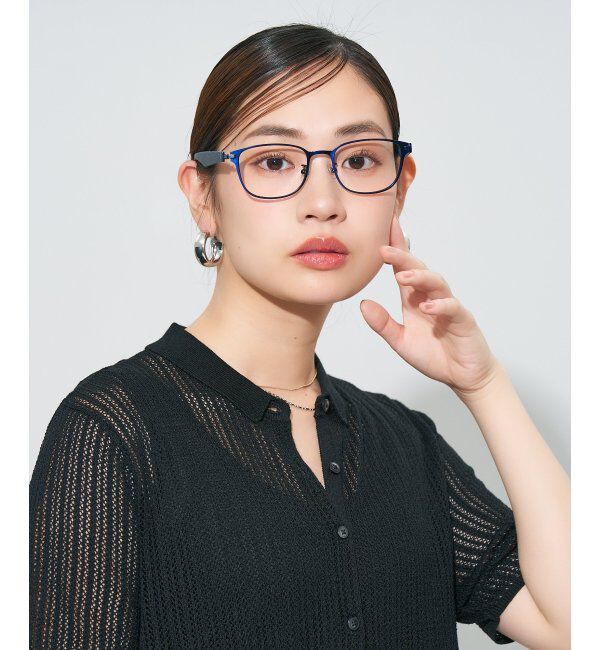  「ボストン型 メガネ | レザー調 ラバーテンプル 眼鏡 伊達メガネ 度付き CLASSIC レンズ交換券付」|メガネ|ネイビー3