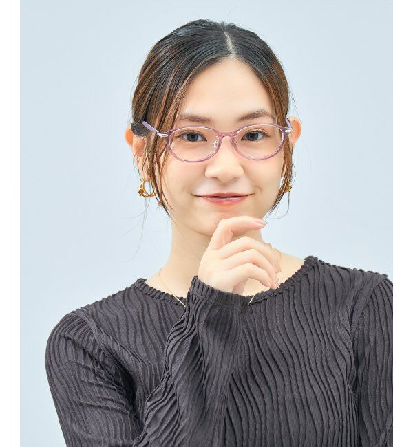  「オーバル型 メガネ | レザー調 ラバーテンプル ズレ落ち防止 眼鏡 伊達・度付き眼鏡  レンズ交換券付」|メガネ|薄パープル