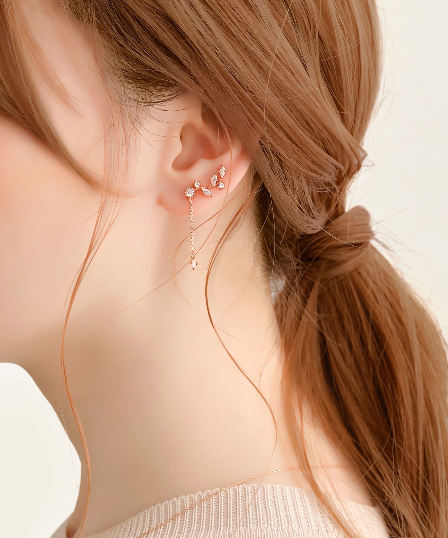 Phoebe「【シリーズ累計販売10000点突破！】2wayフラワリービジューピアス&イヤリング　ローズゴールド」|ピアス|