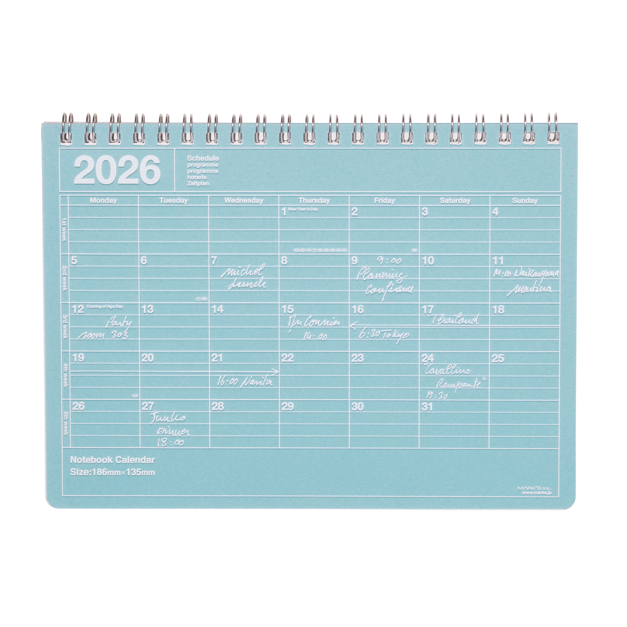  「2026 スケジュール帳 2026年1月始まり 月間ブロック B5変型 ノートブックカレンダー・M」|ステーショナリー|ブルー