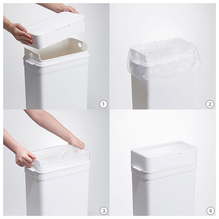 like-it「ゴミ箱 スリム 蓋付き 通販 ライクイット ごみ箱 ふた付き シールズ25 ホワイト グレー」|ダストボックス|