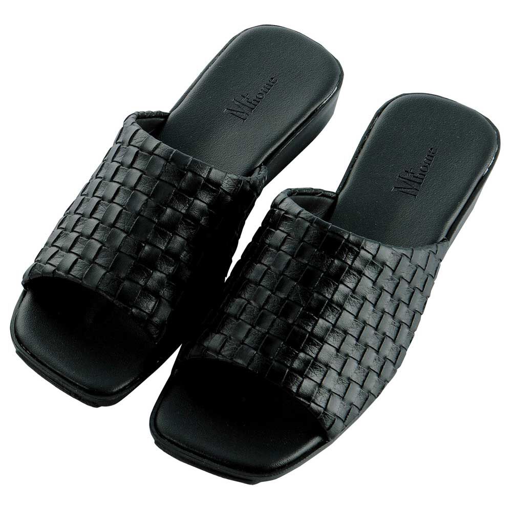 BACKYARD FAMILY「M+home サンダル スリッパ 通販 外履き つっかけ 前あきスリッパ 抗菌 型押しレザー」|サンダル|ブラック1