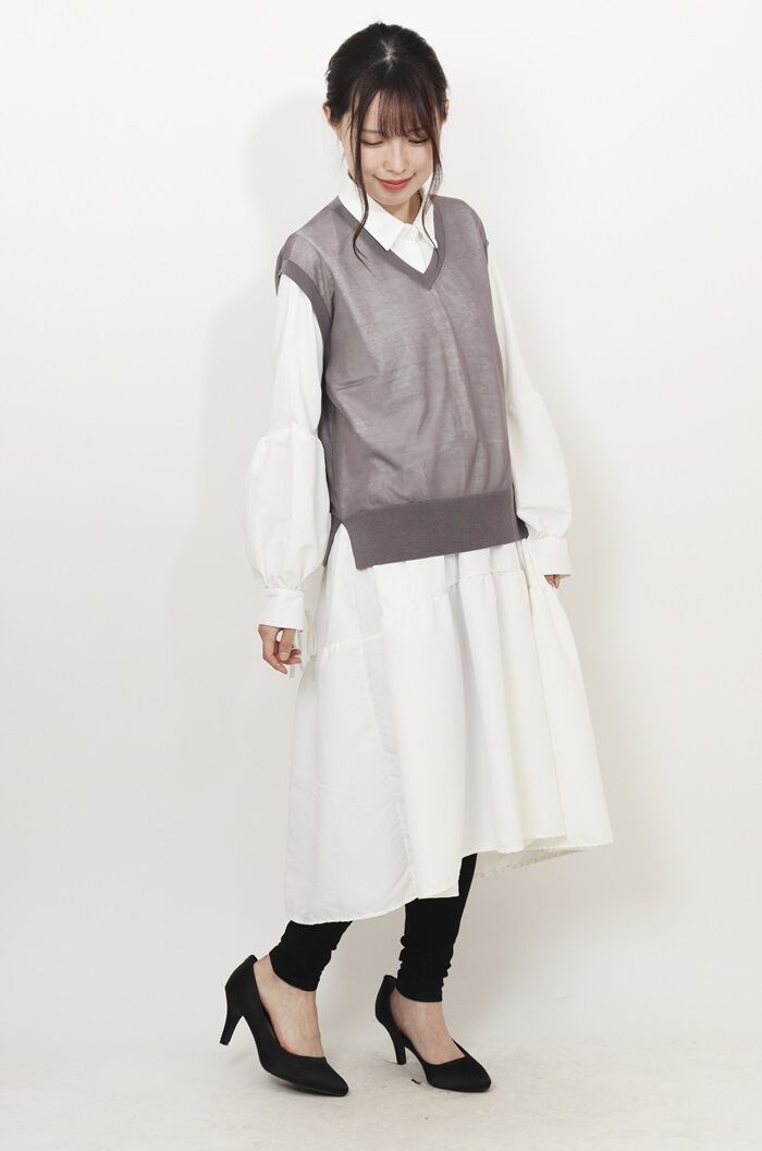 BACKYARD FAMILY「MIND マインド シアーベスト ベスト 通販 チョッキ レイヤード 重ね着 透け感 Vネック」|その他|