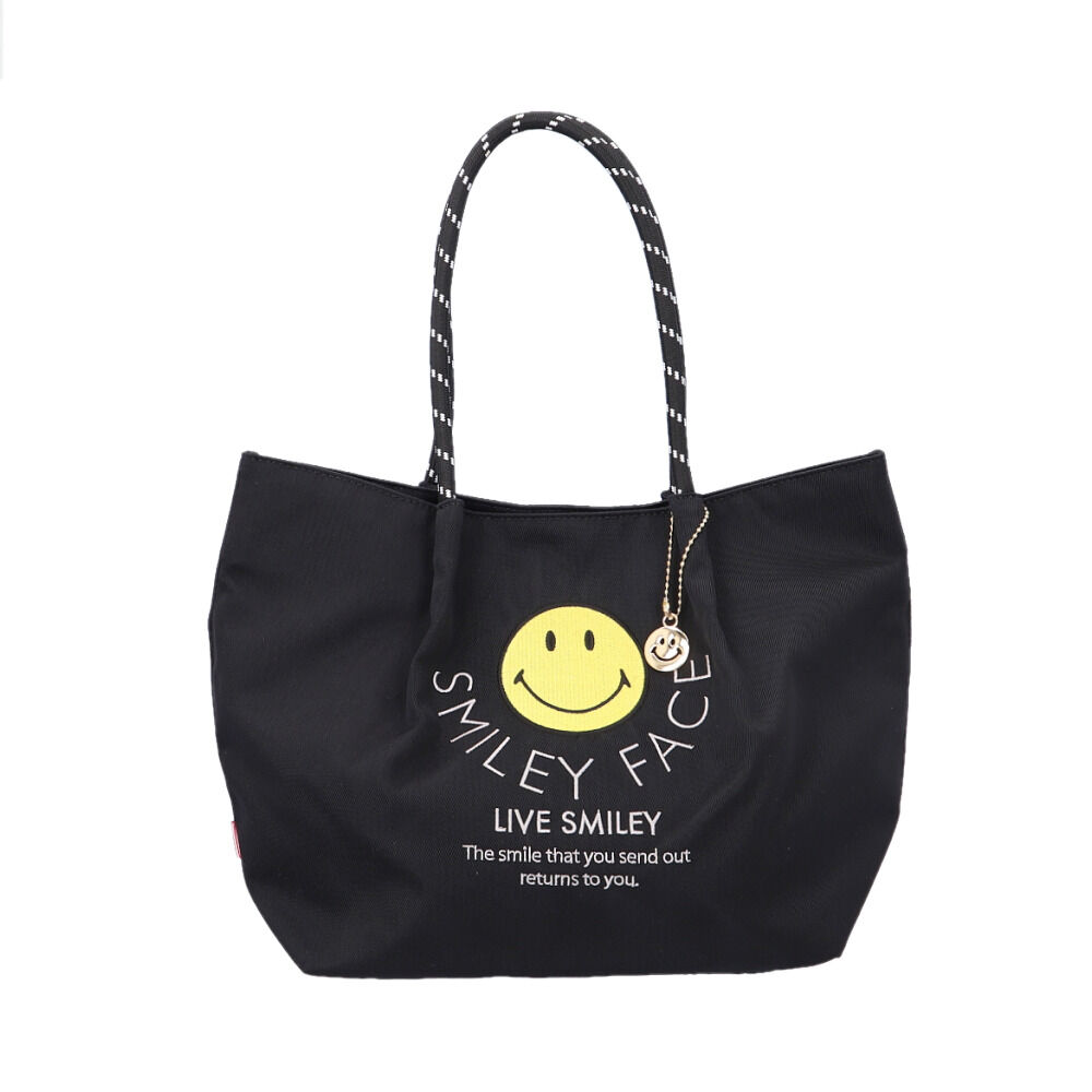 BACKYARD FAMILY「SMILEY FACE スマイリーフェイス トート 刺? 通販 トートバッグ トートバック 手提げ」|トートバッグ|ブラック1