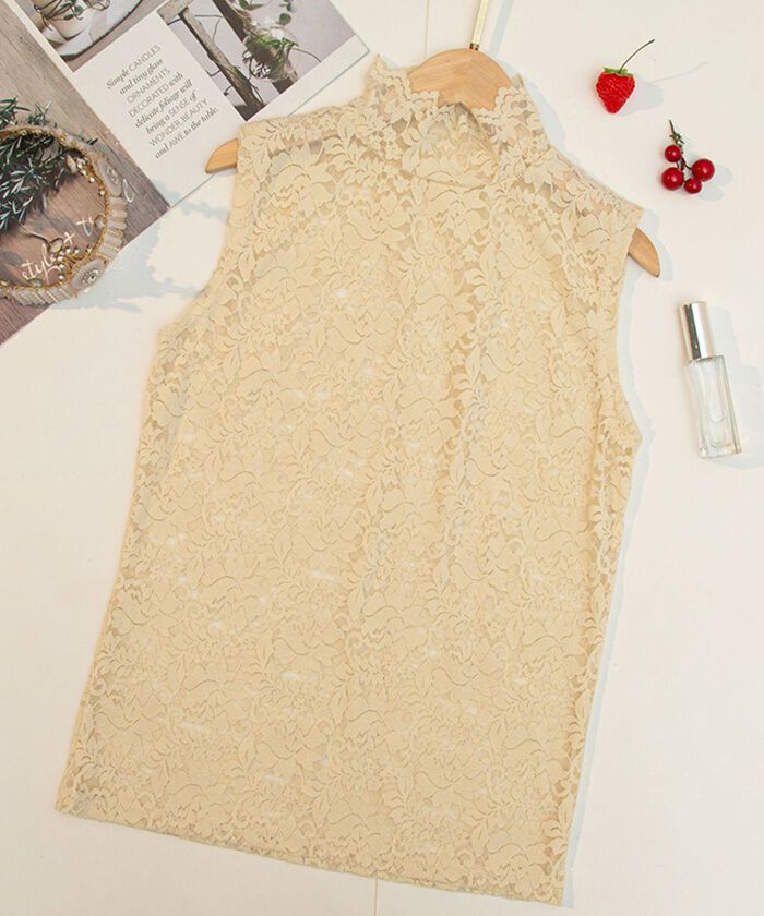 BACKYARD FAMILY「ハイネック レース タンクトップ 通販 ノースリーブ 透け感 トップス ハイネックレースインナー」|その他|