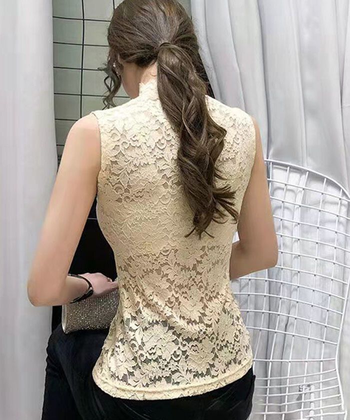 BACKYARD FAMILY「ハイネック レース タンクトップ 通販 ノースリーブ 透け感 トップス ハイネックレースインナー」|その他|