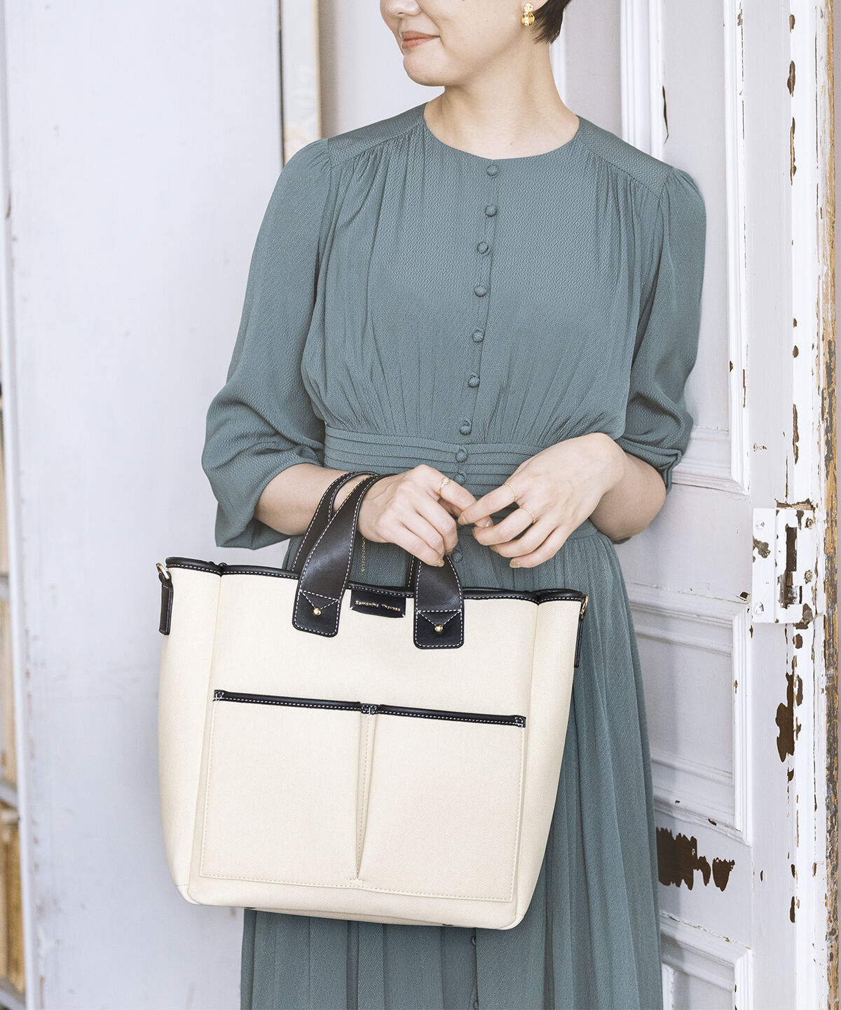 Samantha Thavasa「キャンバスデザイン 合皮スクエアトートバッグ 大サイズ」|トートバッグ|