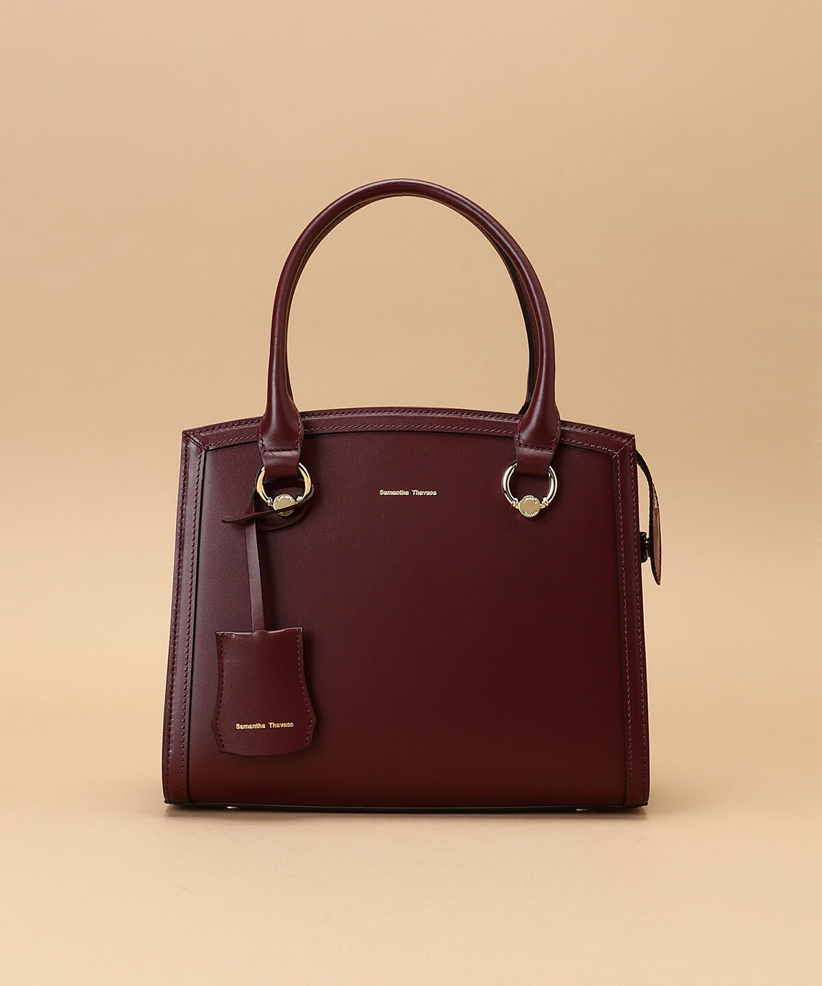 Samantha Thavasa「サークル金具デザイン レザースクエアバッグ 大サイズ」|ハンドバッグ|ワインレッド