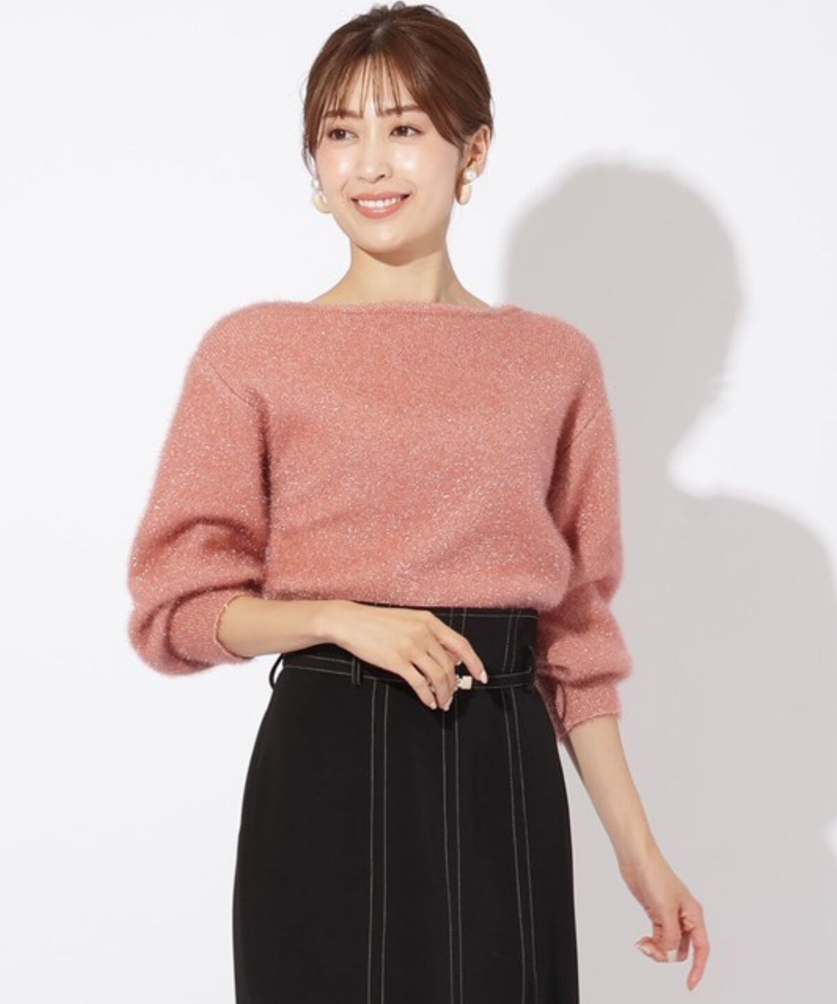 アンドクチュール「フィルムヤーンボートネックプルオーバー」|ニット・セーター|ピンク