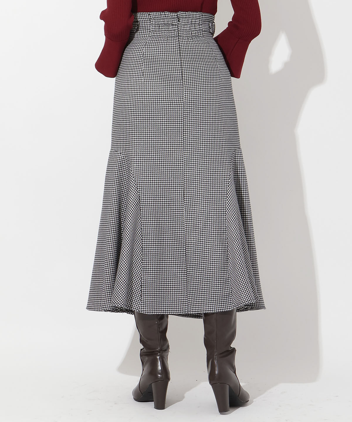アンドクチュール「サイドベルト千鳥切替スカート」|フレア|
