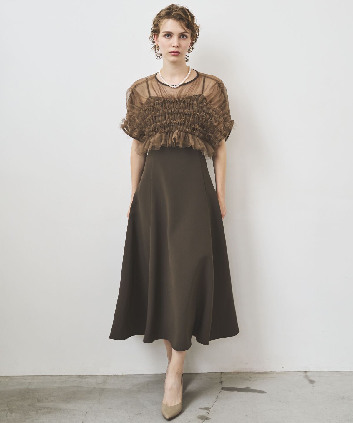 アンドクチュール「チュールフリルフレアドレス」|ドレス|