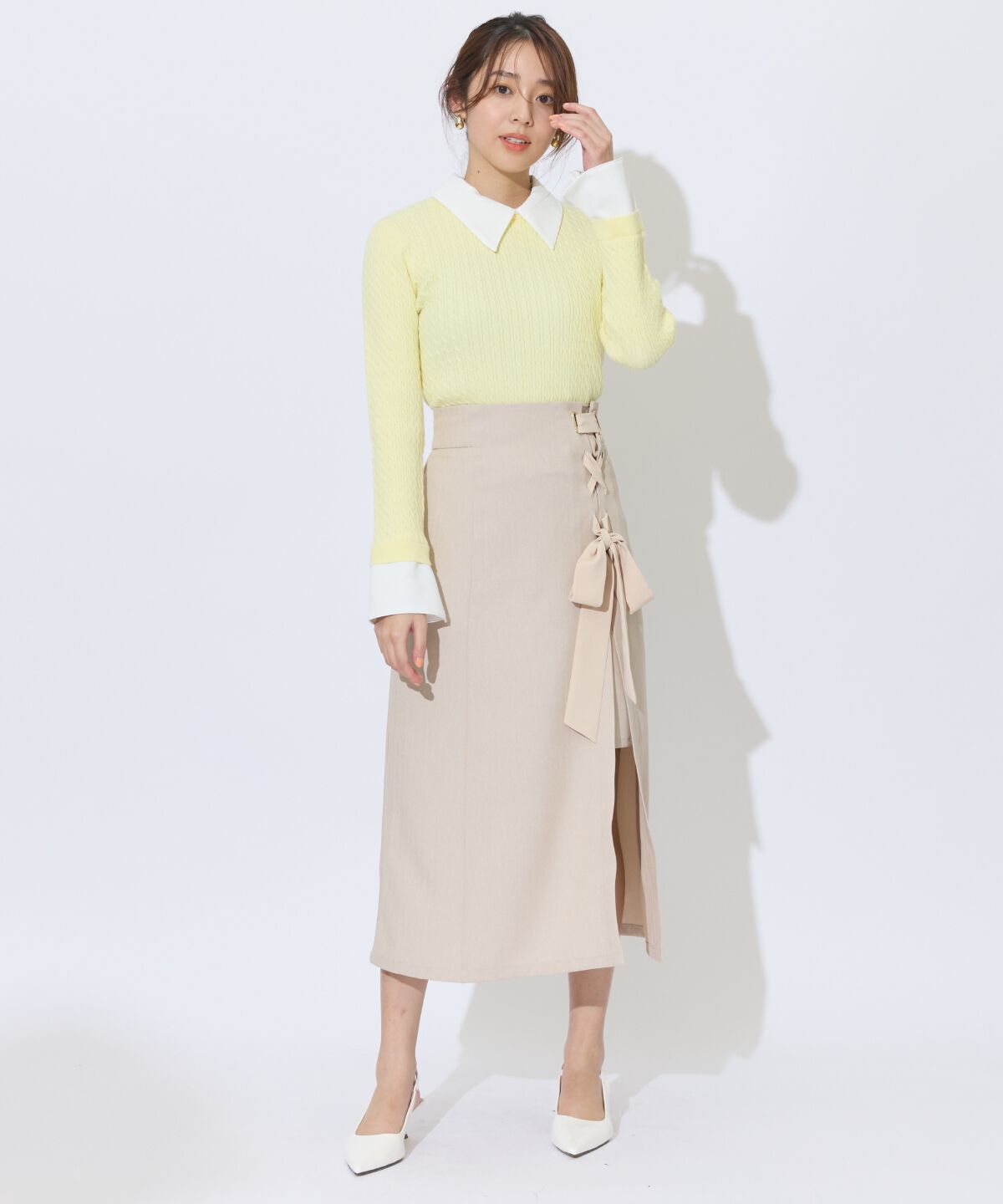 アンドクチュール「サイドレースアップリボンスリットスカート」|タイト|