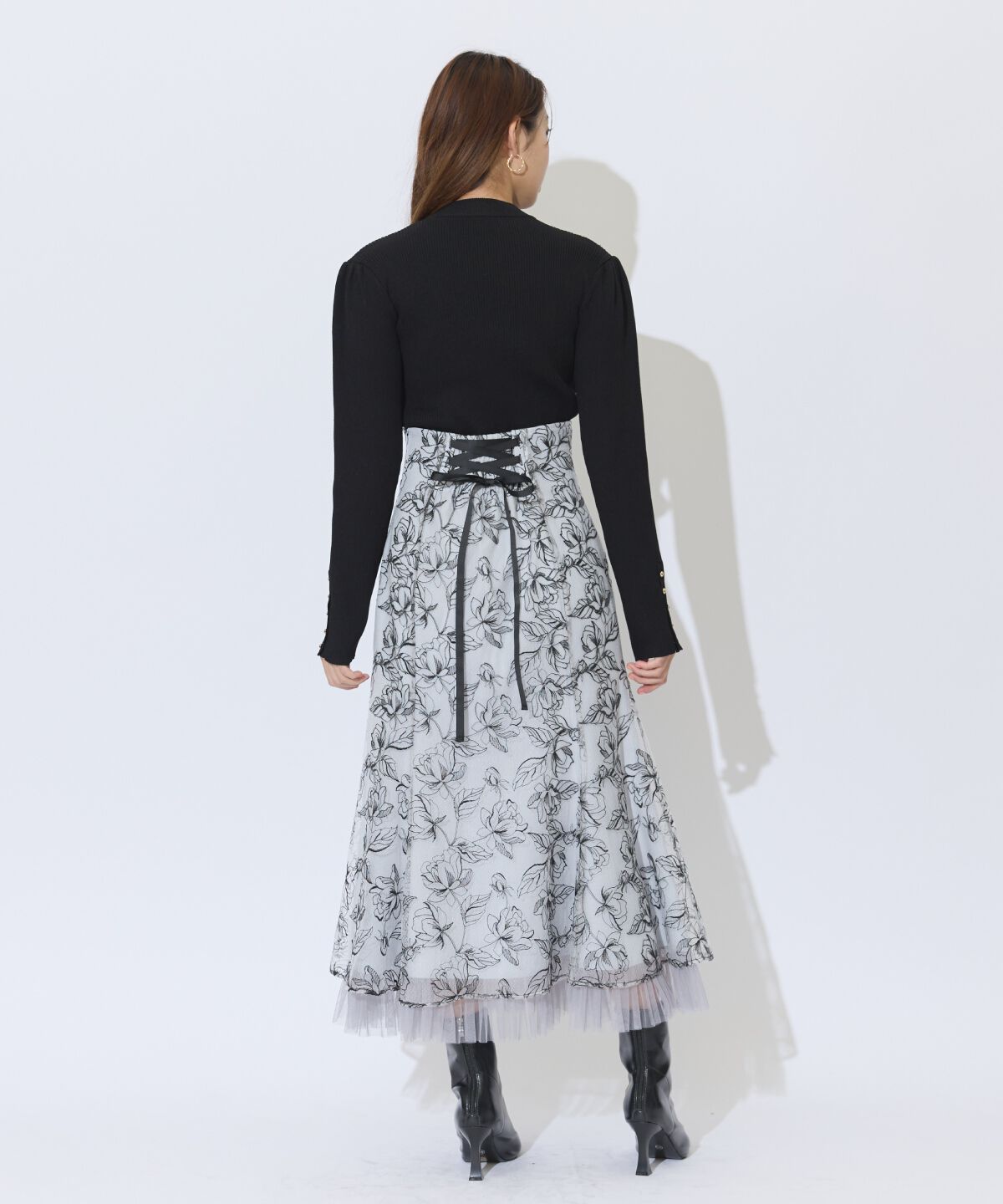 アンドクチュール「チュールヘムフローラルスカート」|フレア|