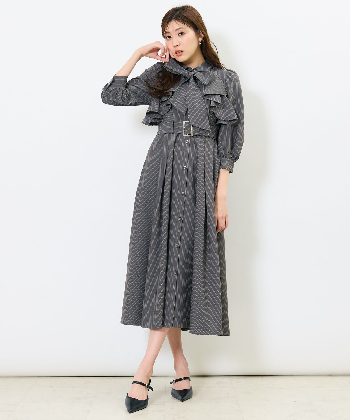 アンドクチュール「ストライプフリルケープワンピース」|ワンピース|