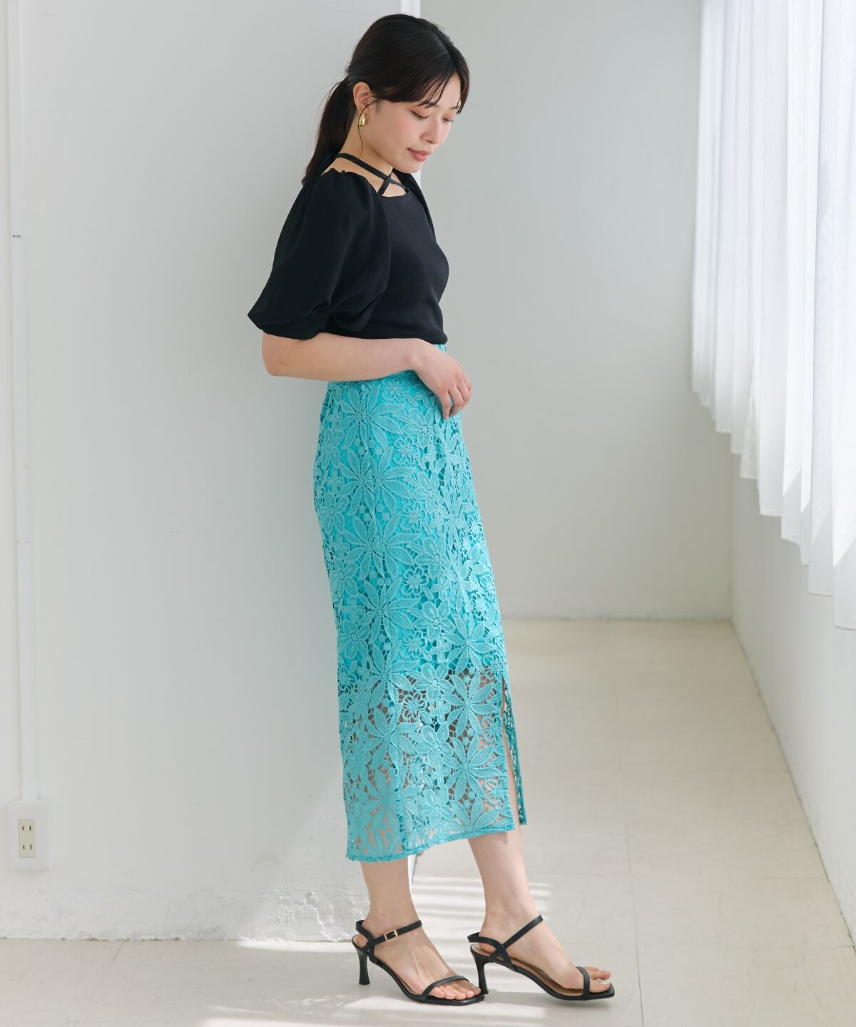 アンドクチュール「ケミカルレースタイトスカート」|タイト|