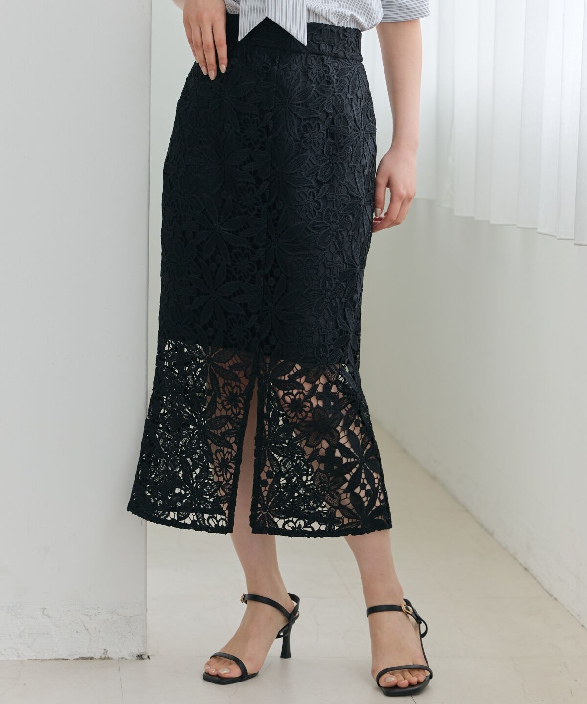 アンドクチュール「ケミカルレースタイトスカート」|タイト|ブラック