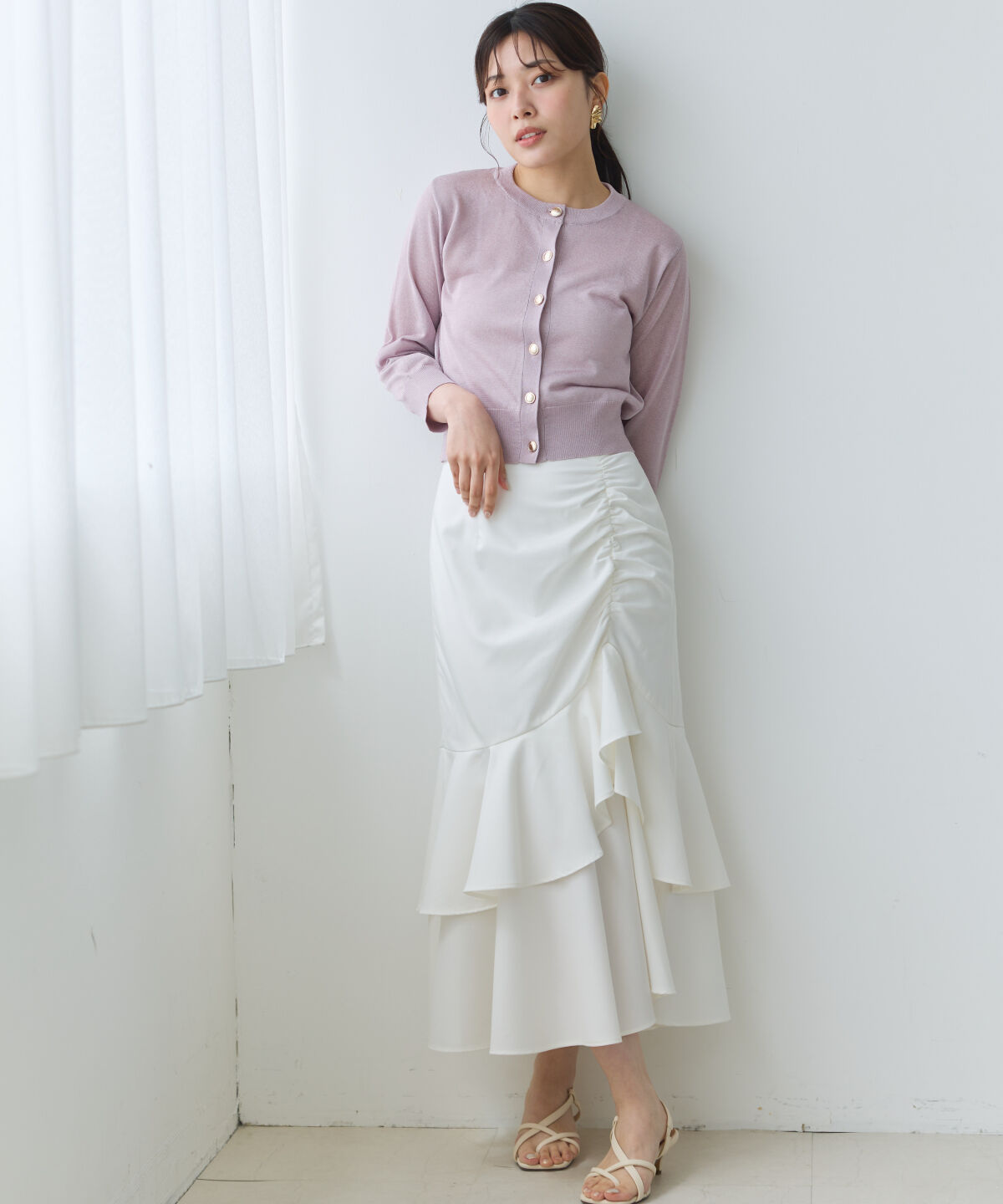 アンドクチュール「アシメギャザーフリルマーメイドスカート」|タイト|