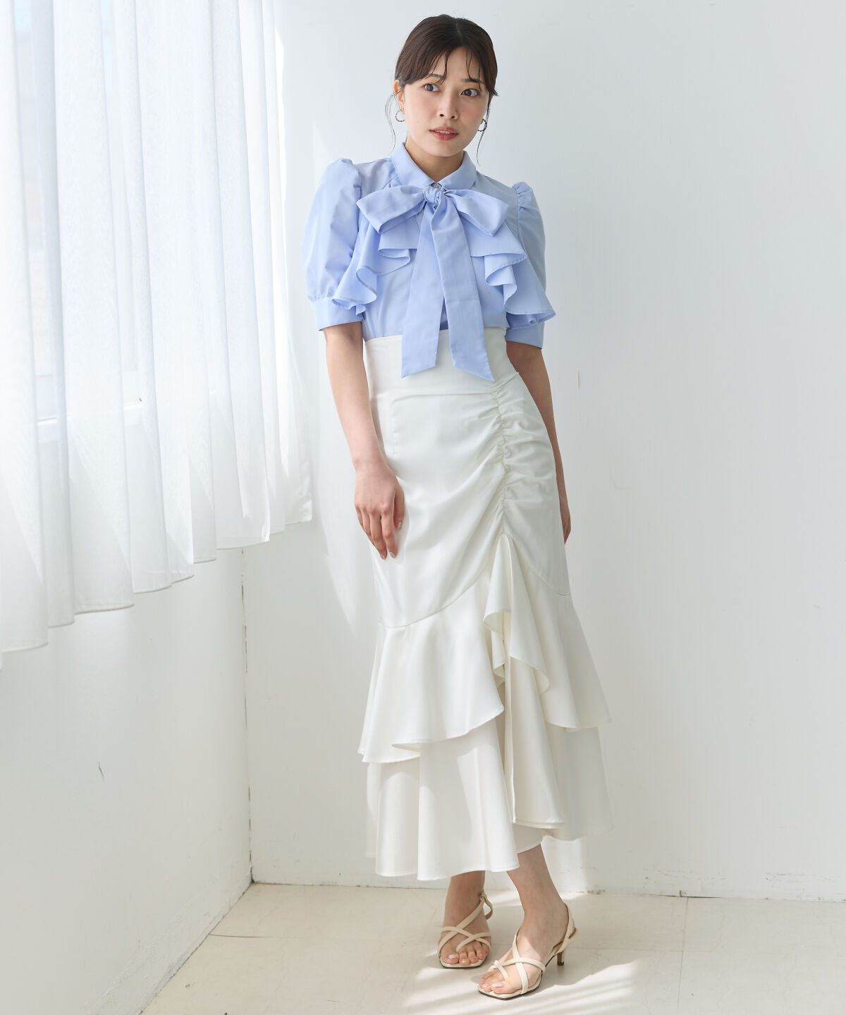 アンドクチュール「アシメギャザーフリルマーメイドスカート」|タイト|