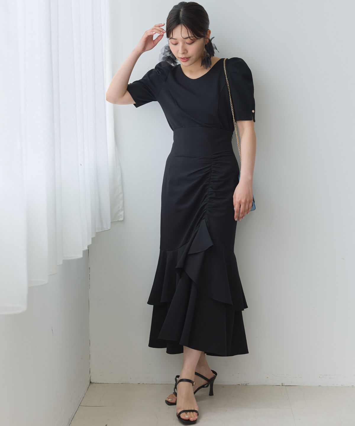 アンドクチュール「アシメギャザーフリルマーメイドスカート」|タイト|