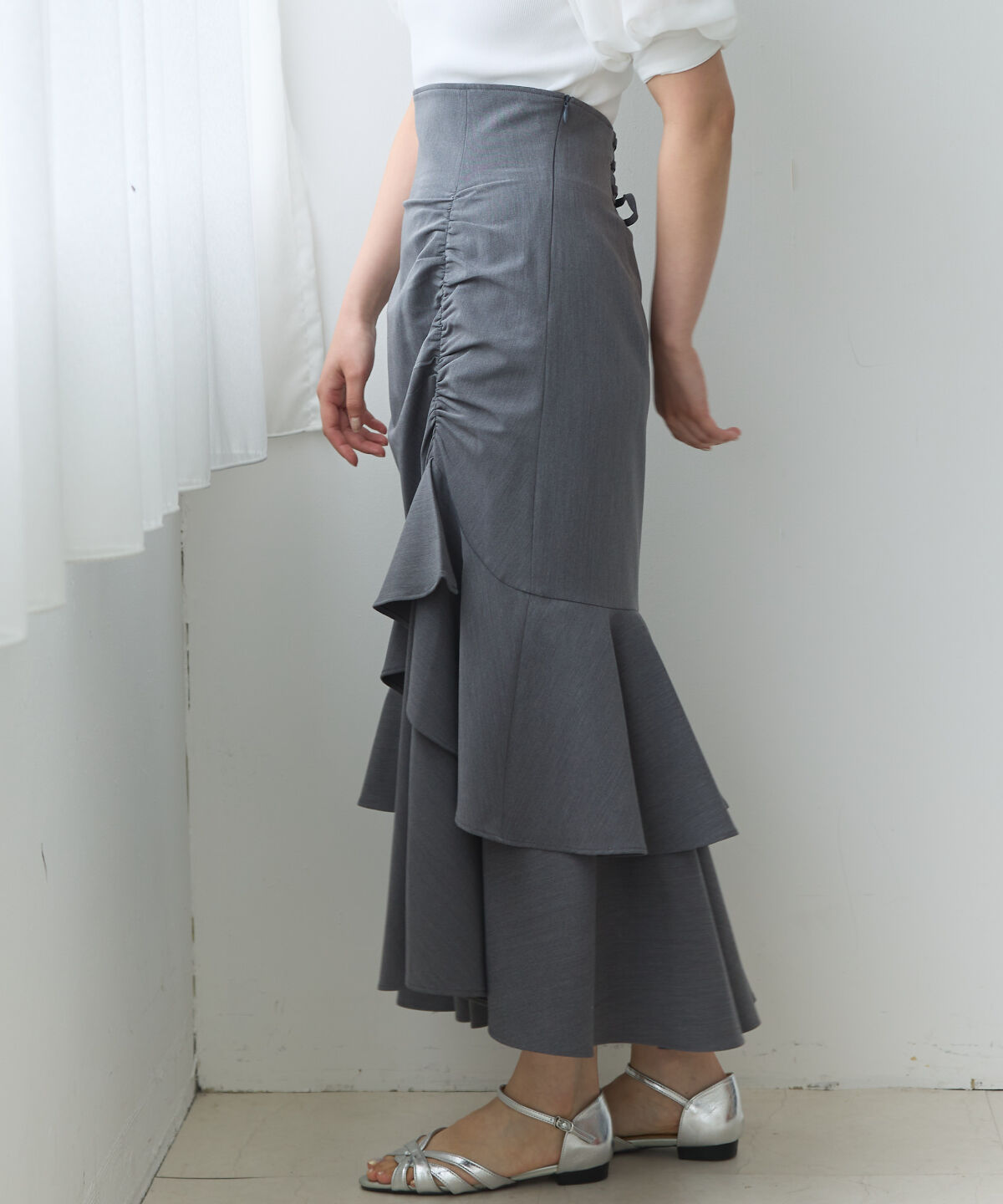 アンドクチュール「アシメギャザーフリルマーメイドスカート」|タイト|