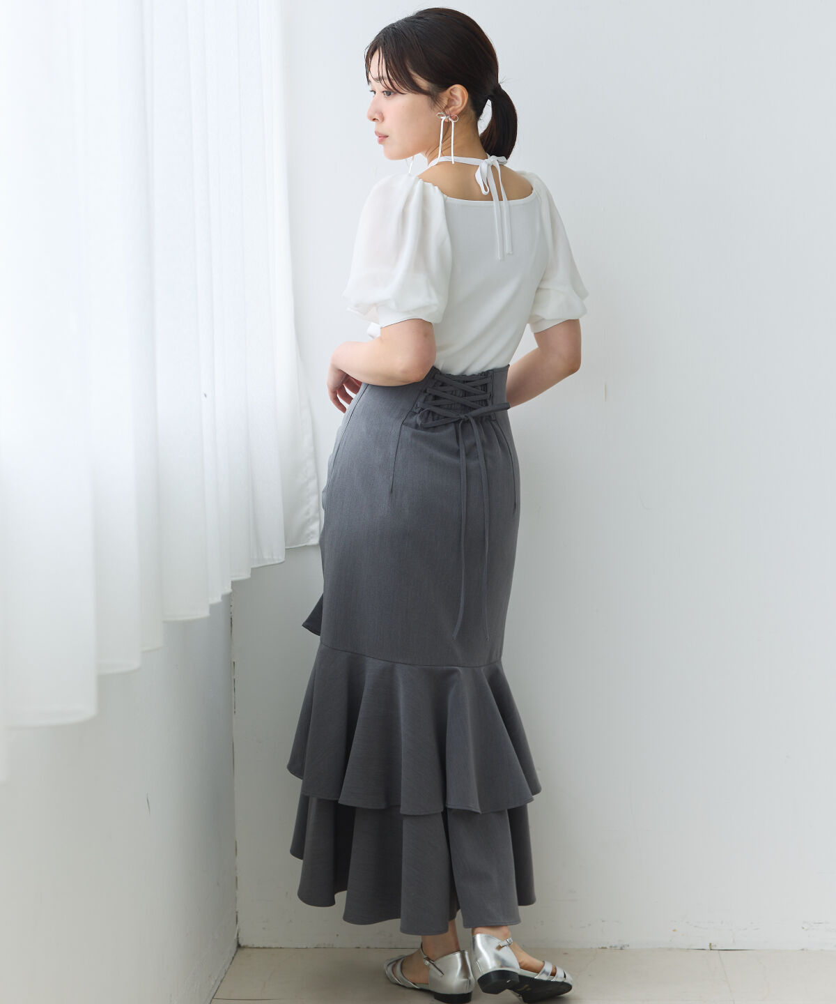 アンドクチュール「アシメギャザーフリルマーメイドスカート」|タイト|