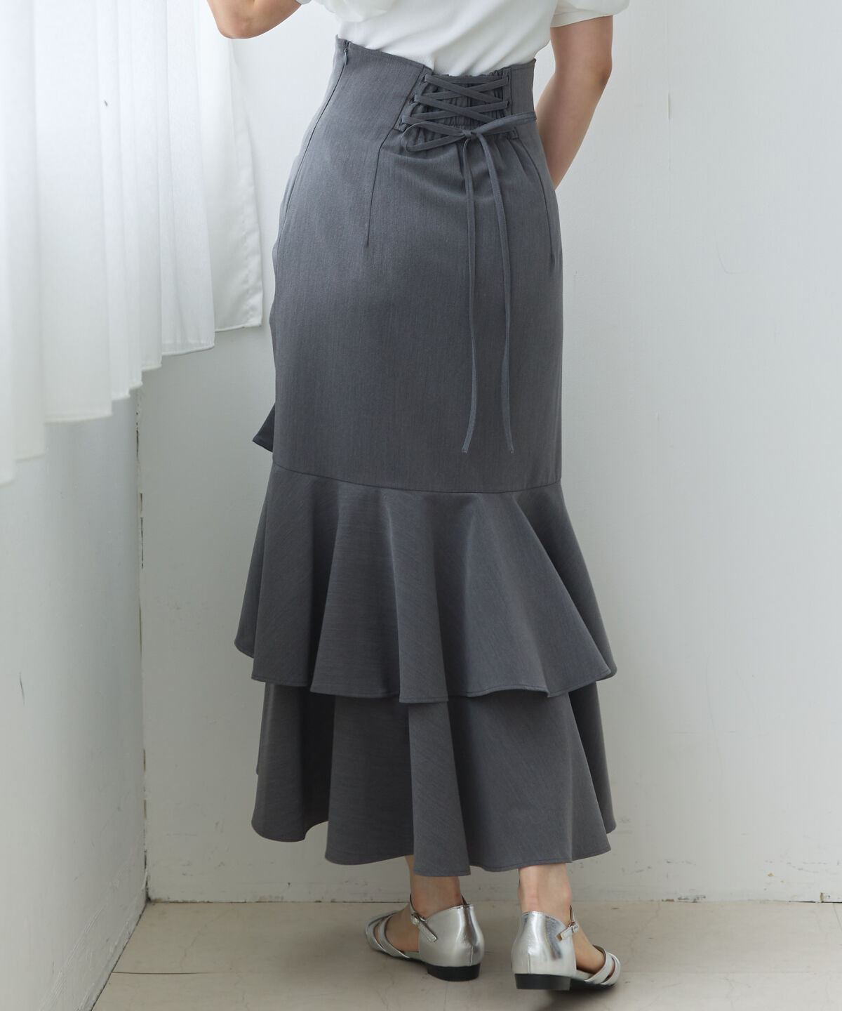 アンドクチュール「アシメギャザーフリルマーメイドスカート」|タイト|