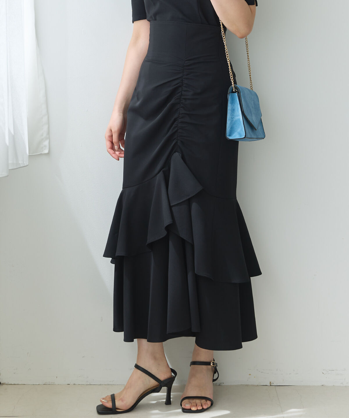 アンドクチュール「アシメギャザーフリルマーメイドスカート」|タイト|